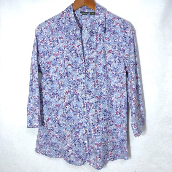 Eddie Bauer Petite Spring Floral Button Down Shirt Womens Size LP - Picture 5 of 5